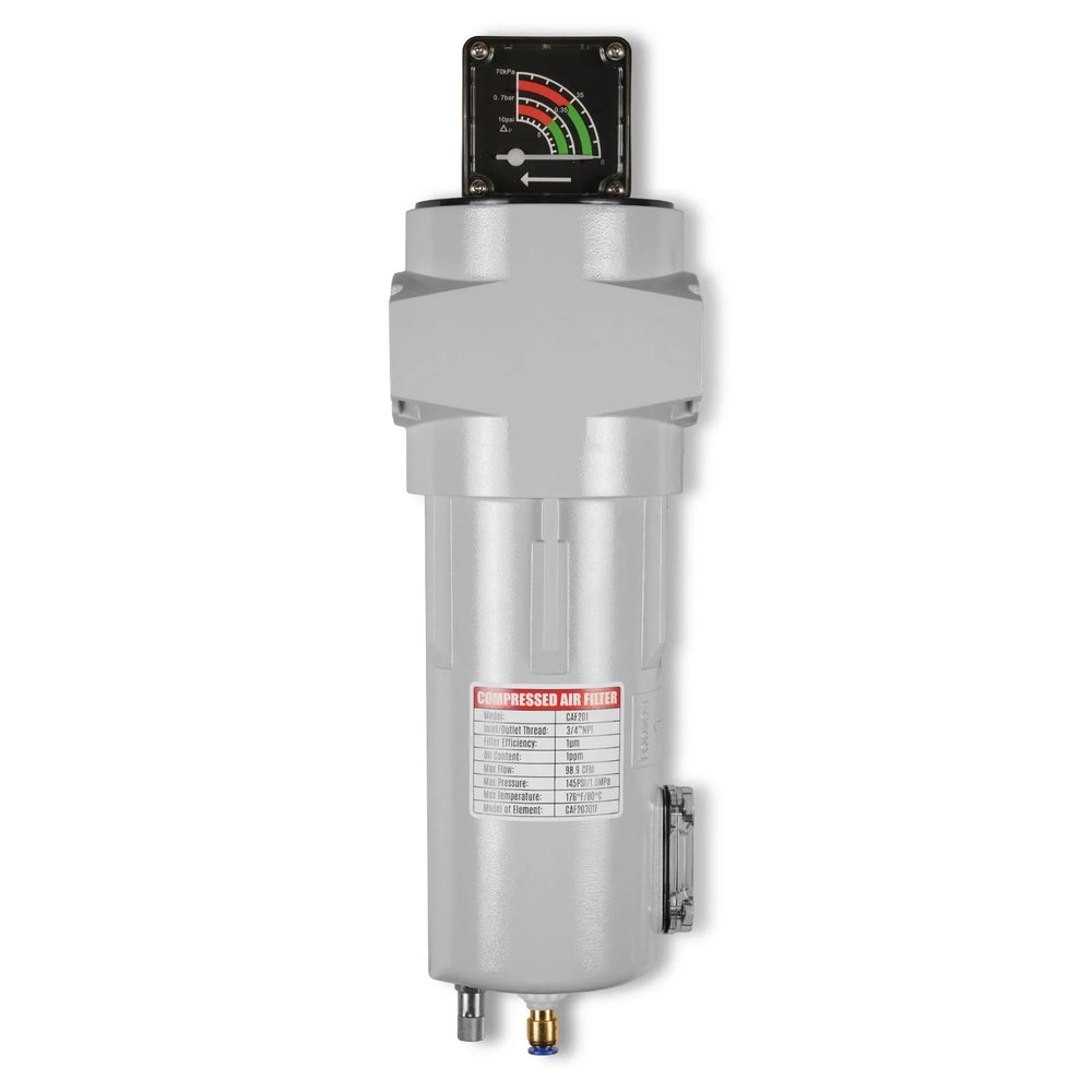 99 CFM Compressed Air Oil-Water Separator Precision Filter,1μm,Oil Content 1ppm, With Auto Drain, Pressure Gauge