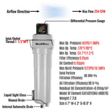 254 CFM Compressed Air Oil-Water Separator Precision Filter,0.01μm,Oil Content 0.01ppm, With Auto Drain, Pressure Gauge