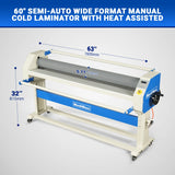 63" Wide Format Pneumatic Laminator Manual Cold Laminating Machine 60" Max Laminating Width,Pneumatic Roller Lift Portable Stand Included, 0.78" Max Thickness (Requires Air Compressor, Not Included) 1600-C2