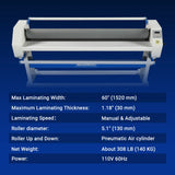 63" Wide Format Pneumatic Laminator Manual Cold Laminating Machine 60" Max Laminating Width,Pneumatic Roller Lift Portable Stand Included, 0.78" Max Thickness (Requires Air Compressor, Not Included) 1600-C2