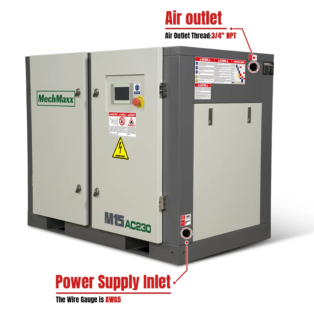 15HP Rotary Screw Air Compressor - 45 CFM,  116 PSI,  230V 3-Phase | Industrial-Grade